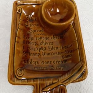 Vintage Collectible Calif  USA Ceramic Chip Dip Platter & Blue Cheese Recipe